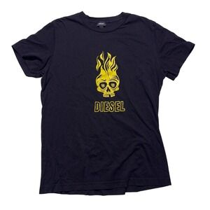 Vintage Diesel T-Shirt Mens Large Black Distressed Skull Goth Emo Y2K